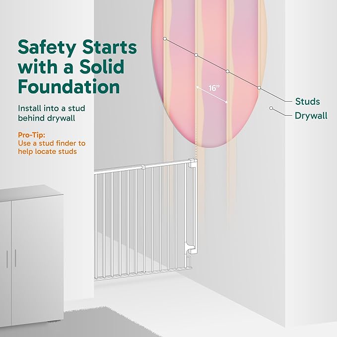 Cumbor 34" Extra Tall No Bottom Bar Baby Gate for Stairs, Auto Close Dog Gate Indoor for Larger Pets, 31.6-48" Hardware Mounted Safety Gate for Doorways, Wide Walk Thru Door for Easy Access (Black)-CubbioJoy