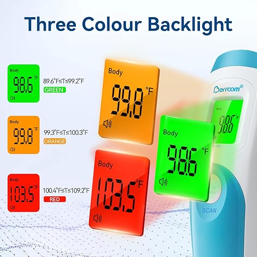 Berrcom Non Contact Forehead Thermometer Digital 3 in 1 Contactless Infrared Thermometer for Babies Adults Objects and Space Instant Measuring Time Memory Function-CubbioJoy