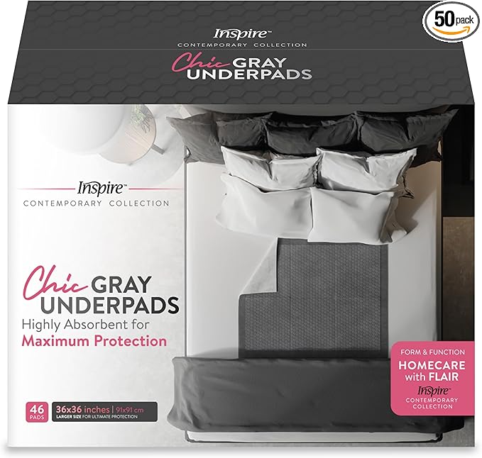 Inspire XL 36 x 36 Ultra Underpads Incontinence Bed Pads | Contemporary Modern Design | Hospital Bed Pads Disposable Adult Extra Large Chux Pads | Chucks Pads Disposable Adult | Medical Bed Linens.-CubbioJoy