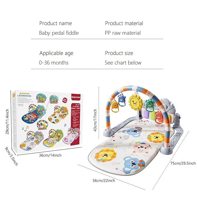 Alive Lovely Baby Gyms Play Mats, Musical Activity Center Baby Piano Gym Mat, Music and Lights Tummy Time Padded Mat for Newborn Newborn 0 to 3 6 9 12 Months-CubbioJoy