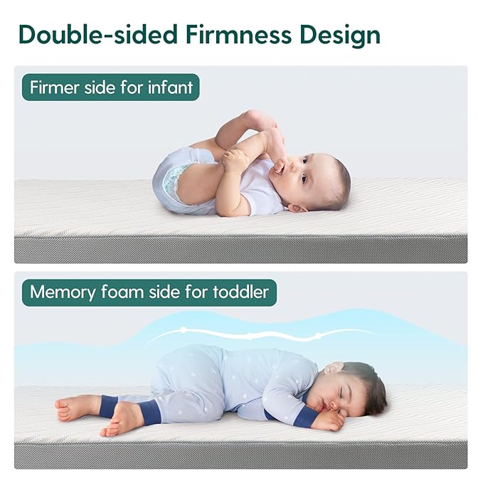 BABELIO Biobased Crib and Toddler Mattress Dual-Sided, CertiPUR-US, Removable Waterproof and Machine-Washable Cover, 52"x27.5"x5"-CubbioJoy