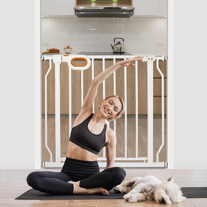 Baby Safety Gate for Stairs 29-33 Inch Wide, Safety House Gate for Baby Pet Gate with Door Pressure Mounting Gates for Kids Toddler Dogs Indoor Stairway Doorway White (30.5'' Tall)-CubbioJoy