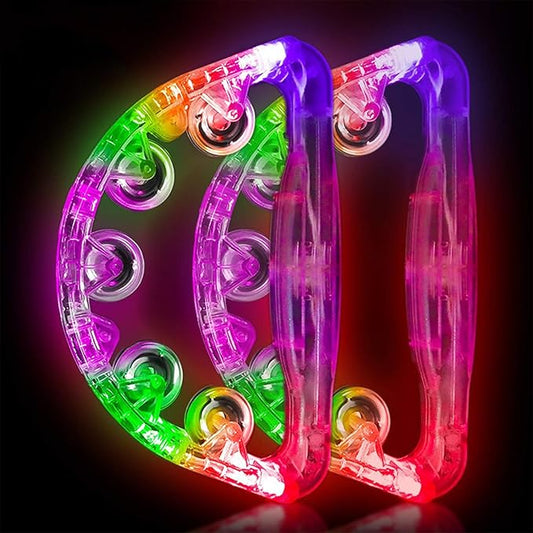 Aywewii LED Tambourine, Light Up Toys Handheld Musical Flashing Tamborine Sensory Toys Autism Toys Party Supplies for Birthday Anniversaries Gifts for Kids Adults Teens(Four Colors are Randomly Sent)-CubbioJoy