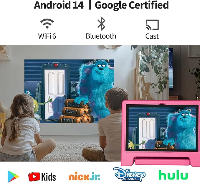 JREN Tablet for Kids｜10.1 Inch Kids Tablet Android 14｜Octa-core｜64GB｜WiFi ｜Bluetooth｜Parental Control｜Children Content｜Children Toddler Pink Girls Gift-CubbioJoy