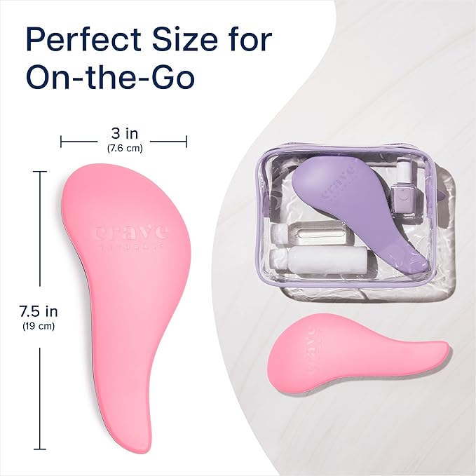 Crave Naturals Glide Thru Detangling Brush for Adults and Kids - Detangler Brush for Curly or Straight, Wet or Dry Hair - Gentle on Tangles Hair Comb - 7.5x3-Inch, Pink and Purple (Pack of 2)-CubbioJoy