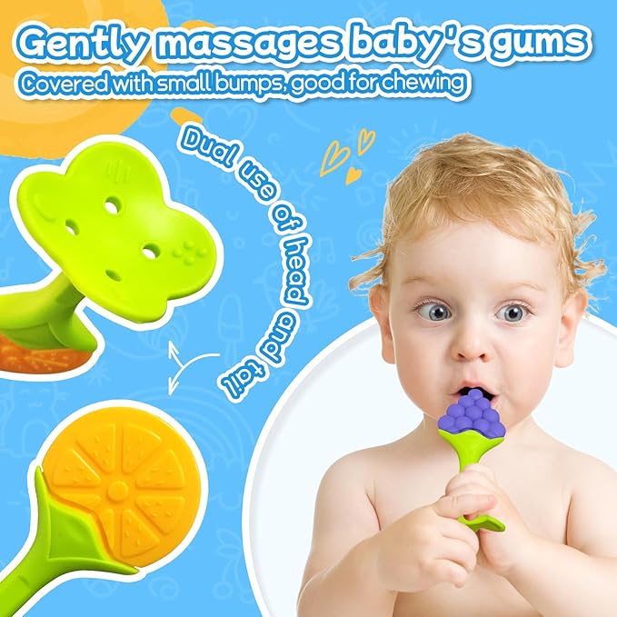 Baby Teething Toys(5 Pack) - Tinabless Infant Teething Keys&Silicone Teething Mitten for Babies Over 3 Months, BPA-Free, Natural Organic Freezer Safe for Infants and Toddlers(Blue)-CubbioJoy