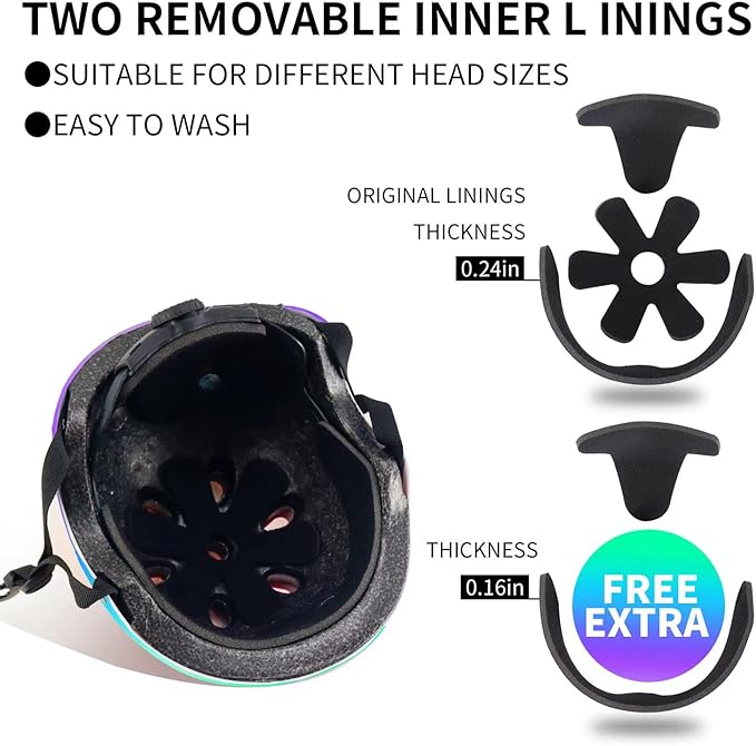 Adjustable Color Gradient Skateboard Helmet for 3-5-8-14+Ages【Toddler Kids Youth Adult】 Girls Boys Woman.Bike Helmet for Multi-Sports Cycling Bicycle Scooter Inline Roller Skate Rollerblading-CubbioJoy