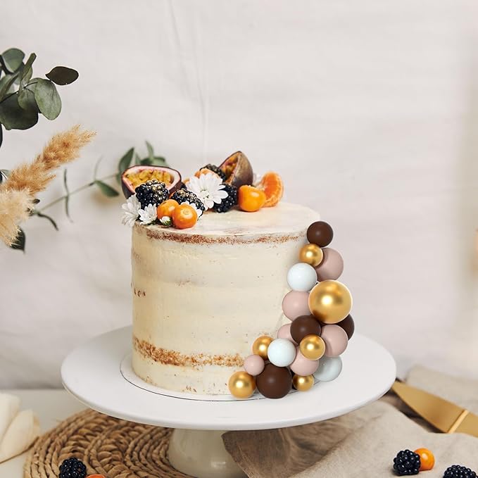 75 Pieces Cake Balls Topper Decorations Foam Cupcake Topper Mini Balloon Cake Topper Picks for Cake Deco Birthday Party Wedding（Brown Gold White Series）-CubbioJoy