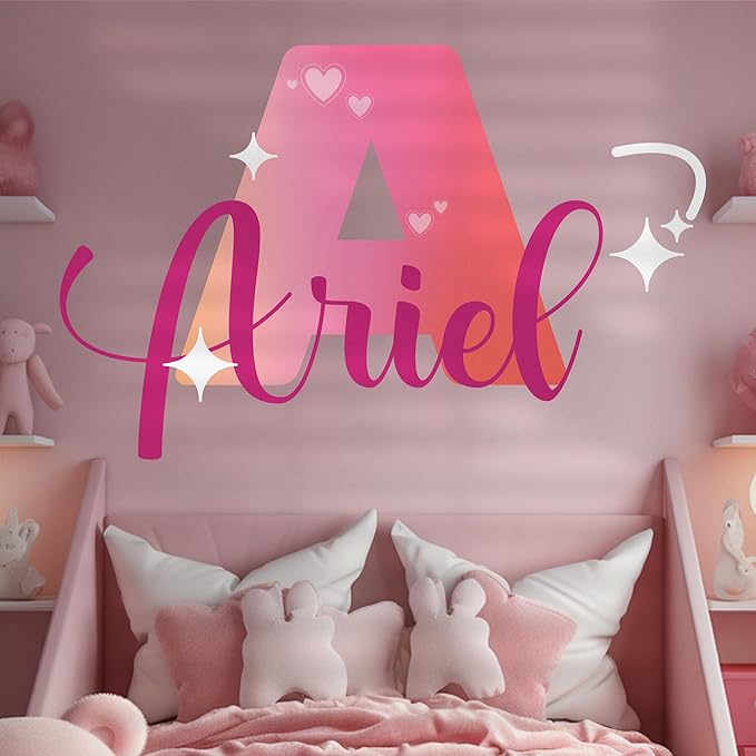 CRYPTONITE Custom Stickers Name & Initial for Pink Room Decor I Heart Wall Decal for Girl Bedroom Decor I Personalized Wall Decal for Little Girl Room Decor I Multiple Size Options (F. Hearts)-CubbioJoy