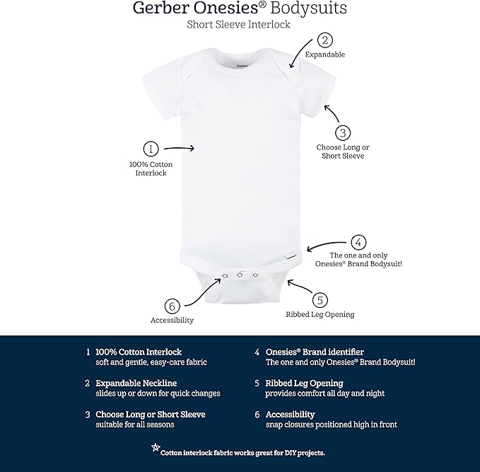 Gerber baby-boys 5 Pack Onesies Multi-packs Bundle Interlock 180 Gsm-CubbioJoy