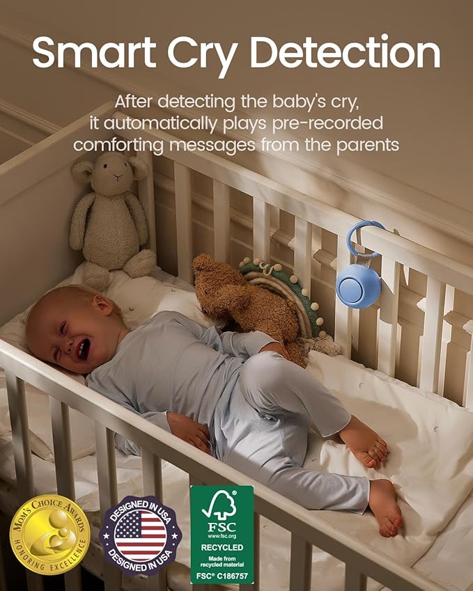 2025 Mom's Choice Awards, Portable Sound Machine for Baby Adult, AI Cry Detection, 18 Soothing Sound, Bluetooth Rechargeable White Noise Machine for Home Office Travel, Nursery Light, Blue-CubbioJoy