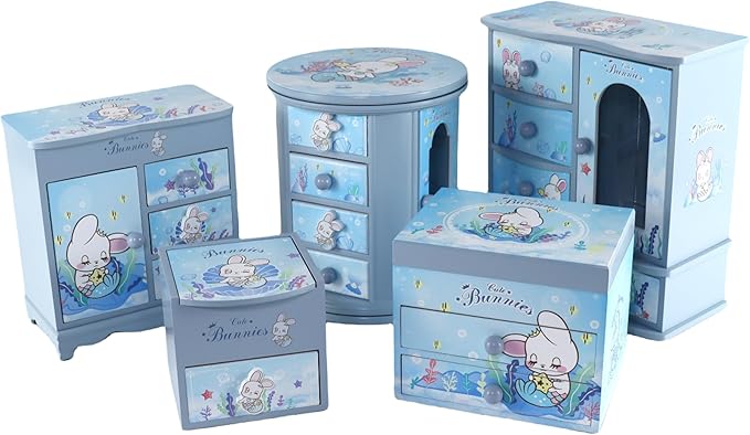 Children jewelry box for girls blue Cute bunny girls jewelry box Little girl birthday christmas Gift kids jewelry box-CubbioJoy