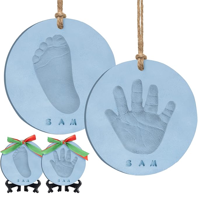 Baby Hand and Footprint Kit Girls, Boys - Personalized Baby Footprint Ornament Kit, Newborn Keepsake Gifts for New Mom, Easy to Use Handprint Makers, Cute Shower Gifts(Sky, Multi-Colored)-CubbioJoy