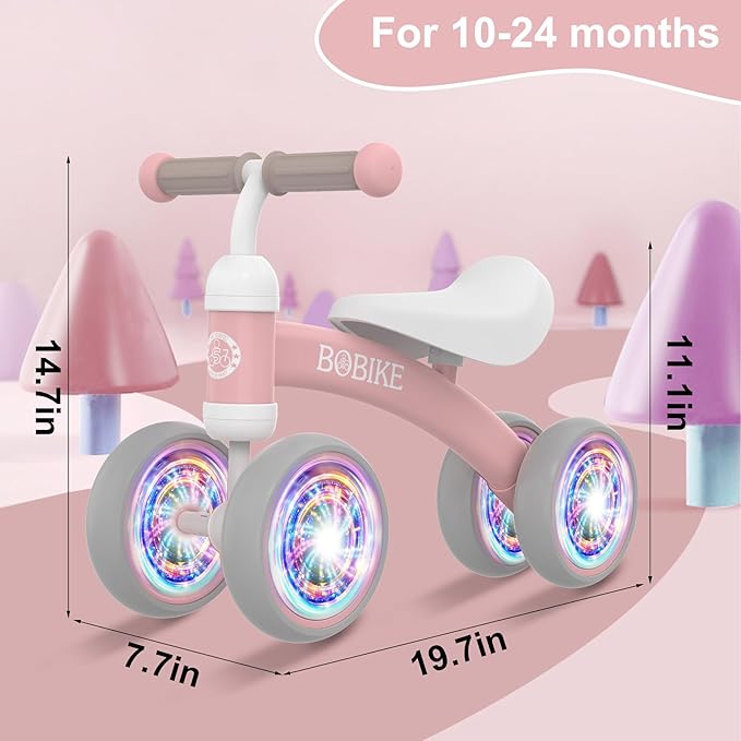 Baby Balance Bike Toys for 12-36 Months Kids Toy Boy and Girls Gifts Toddler Best First Birthday Gift Children Walker No Pedal Infant 4 Wheels Bicycle (Colorful, Pink-Light)-CubbioJoy