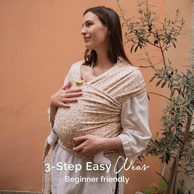 Boba Baby Wrap Carrier – Original Baby Sling Carrier for Newborns (7–35 lbs), Soft, Secure, Hands-Free & Ergonomic, Ideal for Comfortable Bonding, New Parents (Sand Leopard)-CubbioJoy