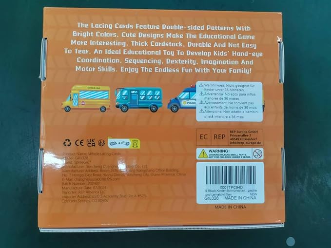 9 Pieces Kids Lacing Cards, Double Sided Sewing Cards in 9 Vehicle Cards with 9 Colorful Laces, Imagination Development Lacing Toys Games for Children Educational and Learning Activity-CubbioJoy