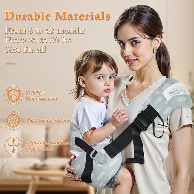 Baby Carrier Newborn to Toddler-Adjustable Baby Sling Carrier,Toddler Carrier for 25-60lbs,Comfortable Baby Sling for Hands-Free Carrying (Ash Feather)-CubbioJoy