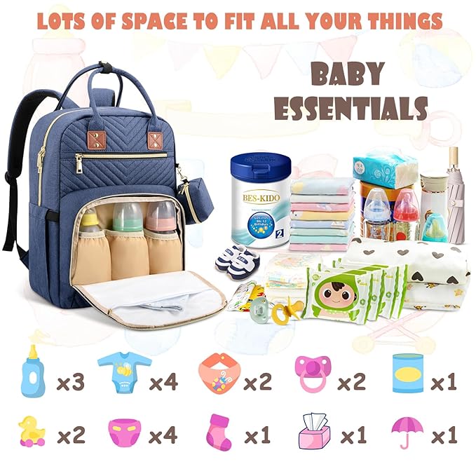 Baby Diaper Bag Backpack, Travel Diaper Bags for Baby Girl Boy Large Capacity Baby Bag Backpack for Women Peacock Blue-CubbioJoy