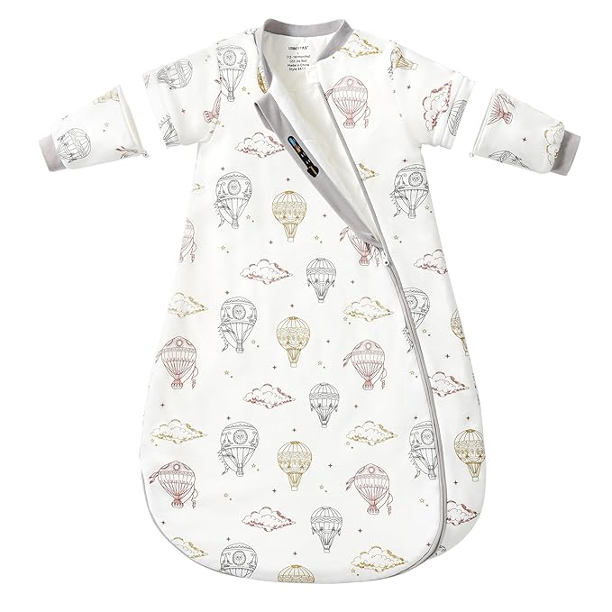 Baby Sleep Sack 18-24 Months, Cotton Detachable Long Sleeve Sleep Sack, 2.5 Tog Toddler Sleeping Sack with Temperature Strips, 2-Way Zipper Wearable Blankets for Newborns, Hot Air Balloon-CubbioJoy