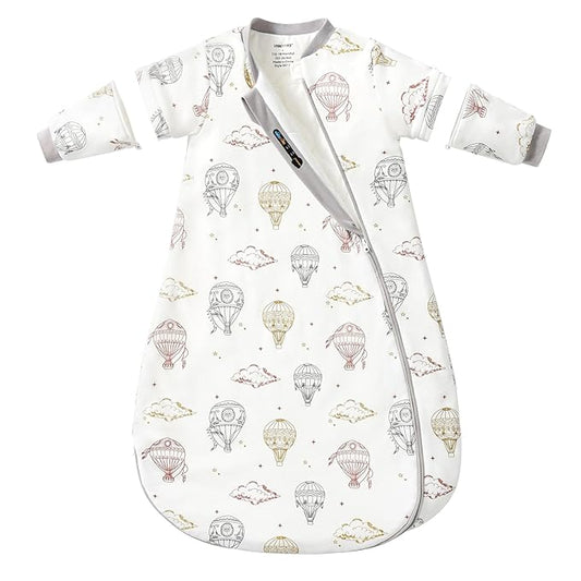 Baby Sleep Sack 18-24 Months, Cotton Detachable Long Sleeve Sleep Sack, 2.5 Tog Toddler Sleeping Sack with Temperature Strips, 2-Way Zipper Wearable Blankets for Newborns, Hot Air Balloon-CubbioJoy