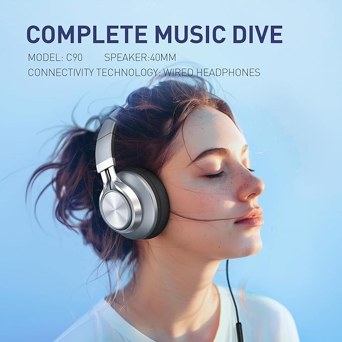 AILIHEN C90 Wired Headphones with Microphone Volume Control, Noise Reduction Over Ear Headphones Wired 3.5mm, Super Soft Corded Headphone for Cellphones, Tablet and Chromebook (Grey)-CubbioJoy