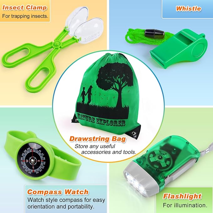 Bug Catcher Kit & Outdoor Explorer Kit for Kids, 10 Pcs Bug Catching Kit with Toy Cage, Backpack, Flashlight, Manifying Glass, Toy Net, Outdoor Exploration Toys Gift for Boys Girls 3-12-CubbioJoy