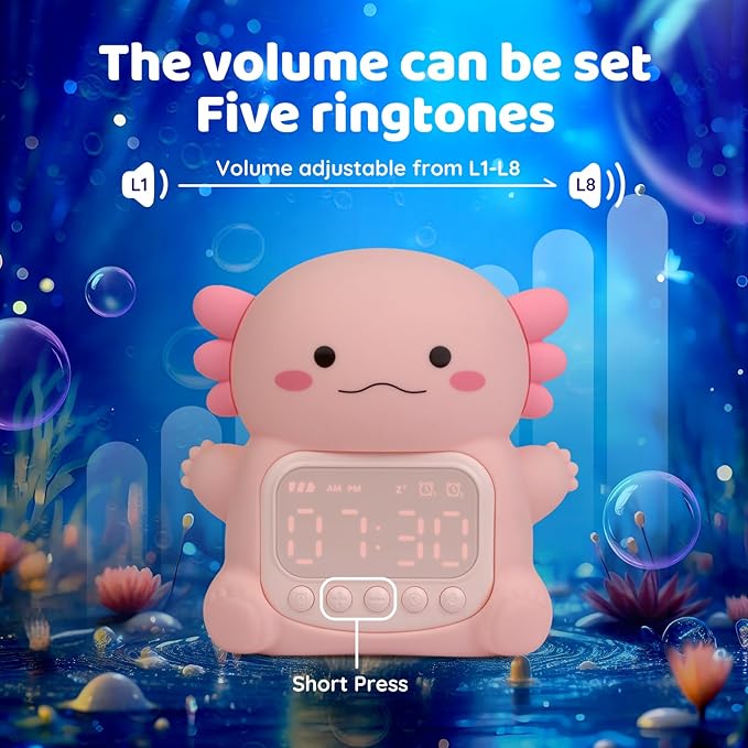 Axolotl Alarm Clock with Night Light for Kids, Rechargeable Silicone Lamp Time to Wake Clock，Cute Animal Tabletop Lamp, Perfect Sleep Companion for Boys Girls-CubbioJoy