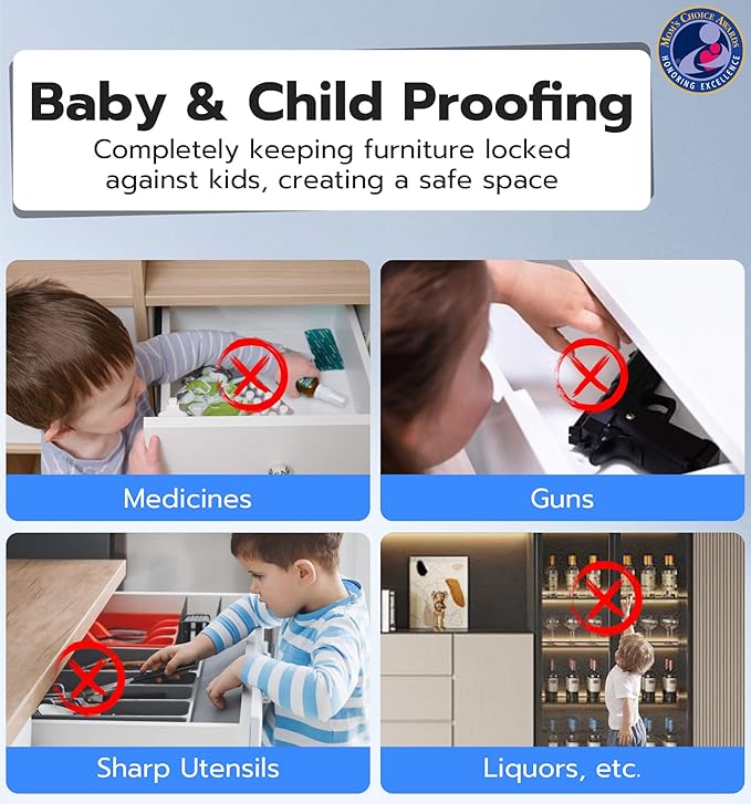 Anweller Baby Proofing Smart Cabinet Locks, Child Proof Hidden Drawer Locks, No Drill Adhesive Magnetic RFID Bluetooth Keyless Lock for Adults File Kitchen Cupboard Closet Liquor - White-CubbioJoy