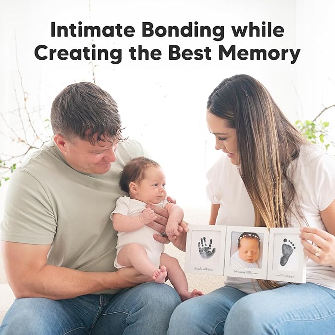 Inkless Baby Handprint and Footprint Kit for Newborn - Baby Footprint Kit, Newborn Keepsake Nursery Picture Frame,Dog Paw Print Maker, Personalized Gifts for New Mom,Showers & Registrys(White/Silver)-CubbioJoy