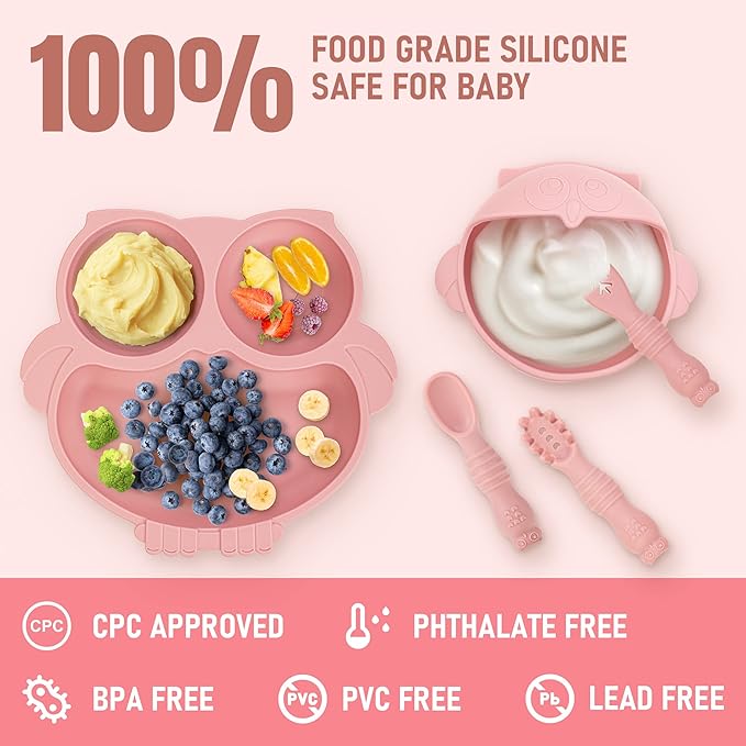 Baby Weaning Set - Silicone Toddler Feeding Set (10 Pcs) with Adjustable Bib, Suction Bowl, Plate, Fork, Spoon, Water & Snack Cup Kit - Baby Led Weaning Kit-CubbioJoy