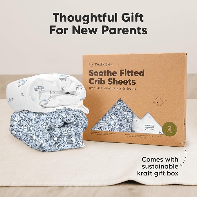 KeaBabies 2-Pack Organic Crib Sheets for Boys, Girls - 52x28 Fitted Crib Mattress Sheet Neutral, Breathable Jersey Cotton Cover for Baby Bed, Toddler Mattress, Soft & Cute Prints (Excavation)-CubbioJoy