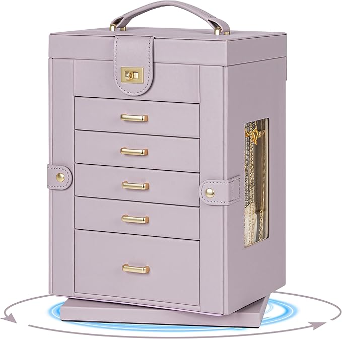 AKOZLIN 360° Rotating Jewelry Box 6-Tier Organizer Functional Jewelry Storage Case for Women Girls Ring Necklace Earring Bracelet Holder with Mirror Purple-CubbioJoy