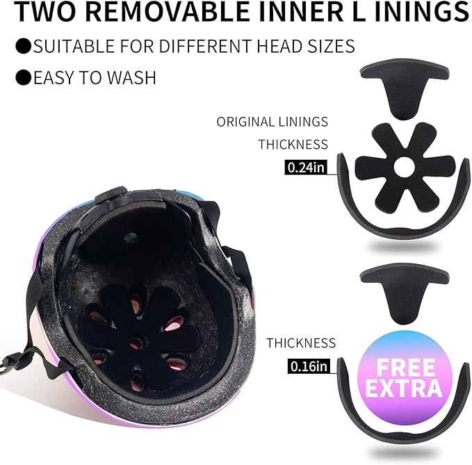 Adjustable Color Gradient Skateboard Helmet for 3-5-8-14+Ages【Toddler Kids Youth Adult】 Girls Boys Woman.Bike Helmet for Multi-Sports Cycling Bicycle Scooter Inline Roller Skate Rollerblading-CubbioJoy