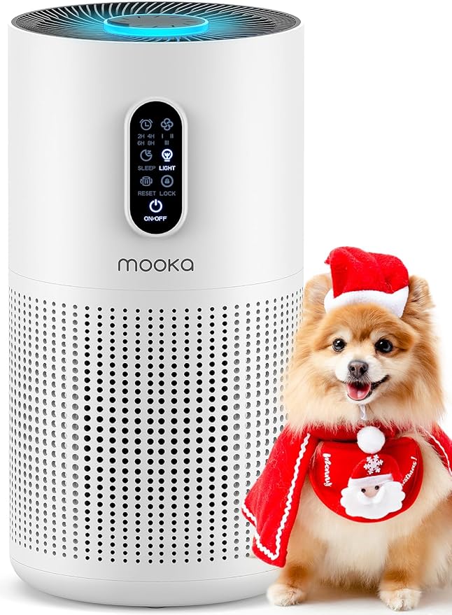 Air Purifiers for Home Large Room up to 1500 ft², MOOKA HEPA Air Purifier for Home Pets Hair in Bedroom with Aromatherapy, Air Filter Cleaner for Dorm, Pets, Office, 20dB, Night Light, B-D03, White-CubbioJoy