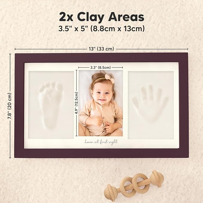 Baby Hand and Footprint Kit - Clay Handprint Keepsake Frame, Newborn Nursery Picture Frame, Personalized New Mom Gifts for Baby Shower & Registry (Auburn)-CubbioJoy