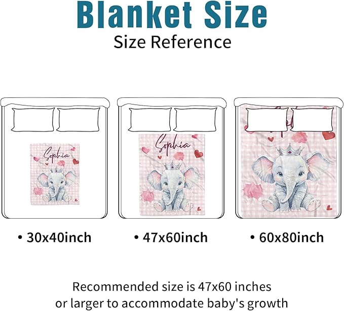 Custom Name Crib Bedding Set - Elephant Theme, Personalized Pink Checkered Nursery Bedding 3-Piece Set– Soft Blanket, Fitted Sheet, Changing Pad Cover – for Newborns Girls Nursery Gifts-CubbioJoy