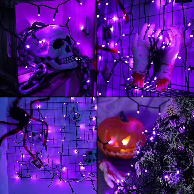 Brizled Purple Halloween Lights, 33ft 100 LED 5mm Wide Angle Halloween String Lights, 120V UL Certified Connectable Light String Purple Mini Light for Party Indoor Outdoor Tree Decoration, Black Wire-CubbioJoy