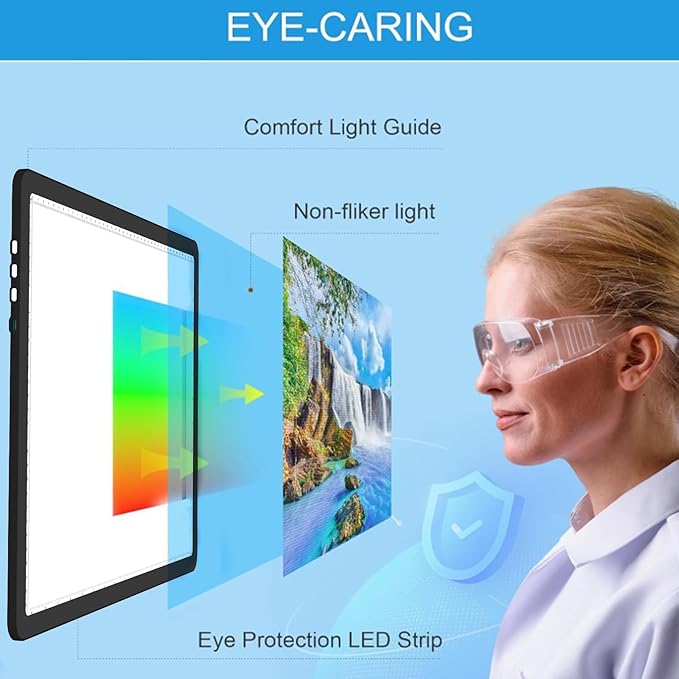 A3 Diamond Art Light Board with Bag, Light Box for Tracing with 6-Levels Dimming & Side Physical Buttons, 4 Pcs Magnets, Magnetic Light Pad for Diamond Painting, Sketching (Black, 46.2 x 33.9 CM)-CubbioJoy