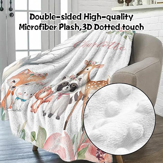 Custom Nursery Crib Bedding Set: Personalized Name 4 Piece Sika Deer & Fox Pattern Baby Crib Sets for Girls - Toddler Double Layer Blanket Set, Comfortable Crib Bed Sheets for Baby Toddlers-CubbioJoy