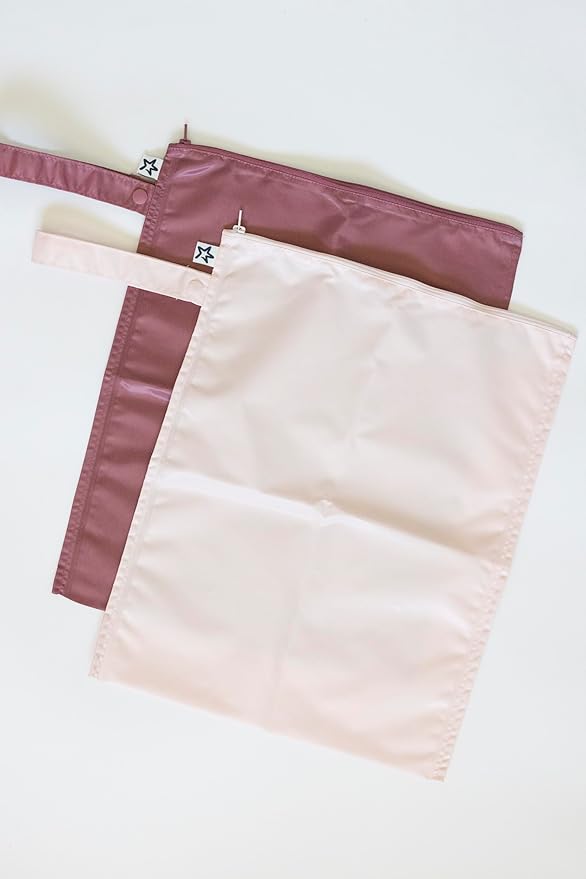 Tiny Twinkle Mess proof Waterproof Wet Dry Bag,2pk Reusable Wet Bags for Swimsuits&Baby Clothes,Leakproof Wet Bag,Waterproof Bag for Travel&Diaper bag,Wet Bags for Baby (Rose, Burgundy)-CubbioJoy