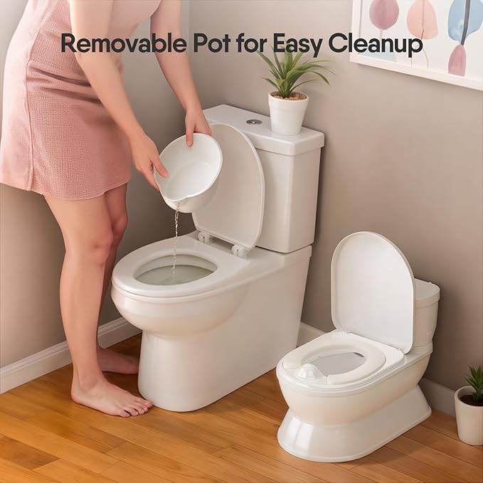 2-in-1 Toddler Potty Training Toilet - Larger Potty Chair & Detachable Training Seat for Boys & Girls Ages 1-3 with Flushing Sound, Wipes Storage, Toilet Paper Holder-CubbioJoy