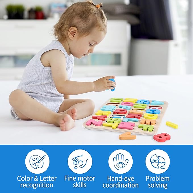Aile Toddler Wooden Preschool Learning Alphabet Peg Puzzle Board Toys-CubbioJoy