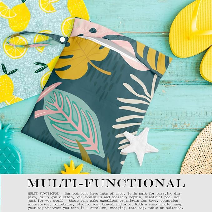 Wet Bag, Wet Dry Bag, Wet Bag for Swimsuit, Travel, Beach, Pool, Diapers, Dirty Yoga Gym Clothes, Makeup Bag, Waterproof Tropical Palm Leaves Decor Jungle Palm Leaf Favors-CubbioJoy