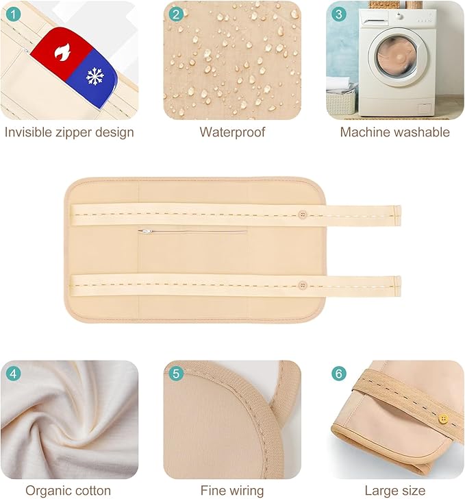 4 Pcs Castor Oil Pack Wrap Organic Cotton for Liver Detox, Stomach, Belly, Neck, Breast & Entire Body, Reusable Pads Kit for Hot/Cold Compress with Adjustable Elastic Strap, Waterproof & Anti Oil Leak-CubbioJoy