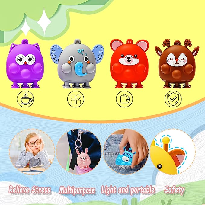 24 Pcs Party Favors for Kids, 3D Animal Pop Fidget Toys Bulk, Sensory Bath Suction Toys for Toddlers, Carnival Treasure Classroom Prizes Box Toys, Fidget Stocking Stuffers Birthday Party Gifts-CubbioJoy