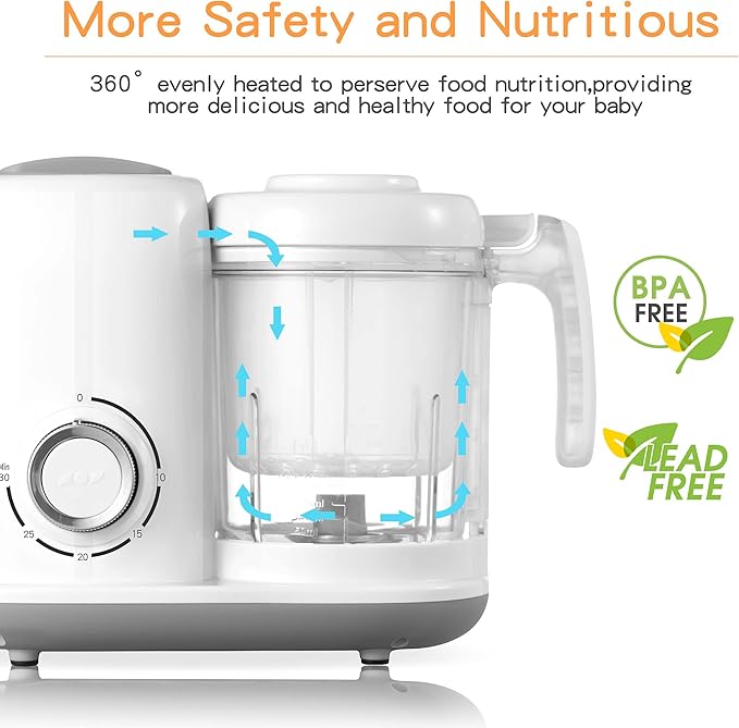Baby Food Maker, 4 in 1 Baby Food Processor and Steamer, Puree Blender, Multifunctional Baby Puree Maker, Dishwasher Safe (White)-CubbioJoy
