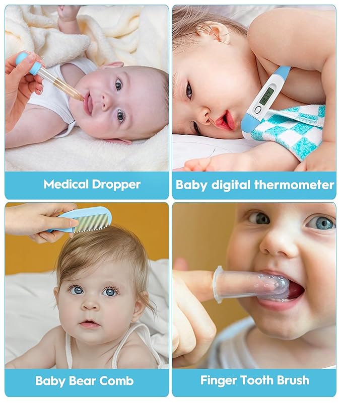 Baby Healthcare and Grooming Kit, Safety Newborn Nursery Baby Care Kit, with Hair Brush Comb, Nail Clipper, Thermometer, Pacifier Clip, Baby Registry Search, Baby Girl Boy Newborn Essentials-CubbioJoy