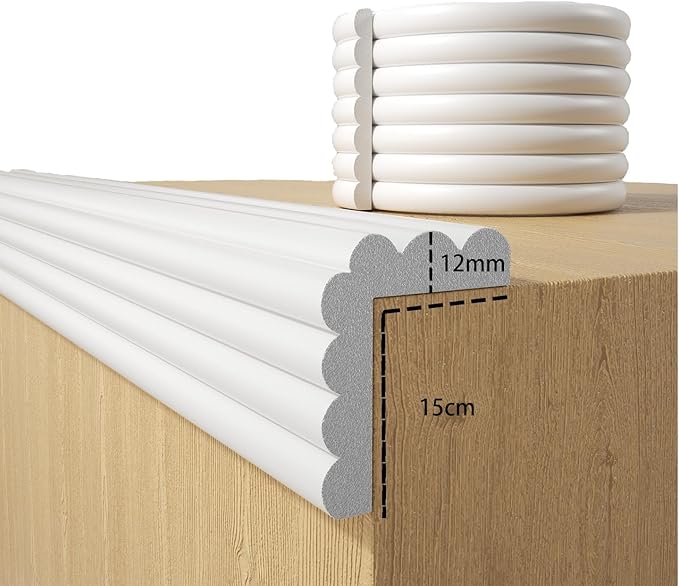 Baby Proofing Wall Corner Protector,Edge Guard Corner Protector,6.56ft Thinken Soft Corner Protectors Pre-Taped Soft Rubber Foam Edge Cushion for Furniture (White, 6.56Ft x 5.9" W x 0.47" Th)-CubbioJoy