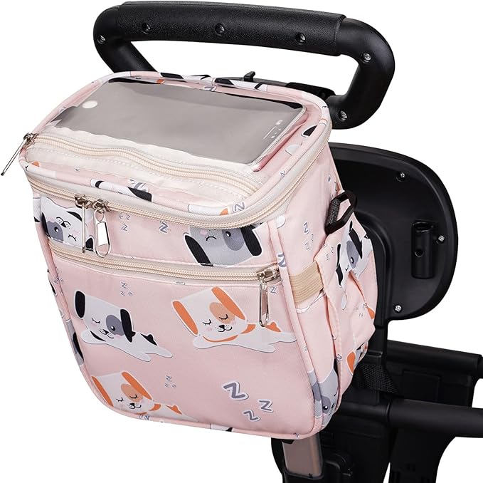 Baby Stroller Organizer Bag，Small Diaper Bag - Universal Stroller Organizer With Insulated Cup Holder,Pocket With Baby Wipes Dispenser，Adjustable Shoulder Strap(pink)-CubbioJoy