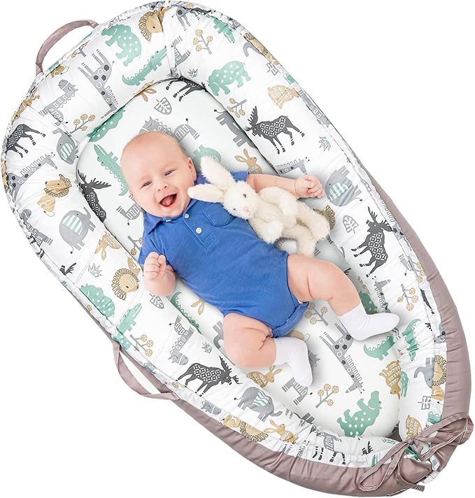 Baby Lounger Cover for Newborns, 100% Cotton Soft Portable Baby Nest Lounger Cover, Breathable Infant Lounger Replacement Cover, Lounger Pillow Cover Fit for Snuggle Me, Cover Only(Animal Pattern)-CubbioJoy